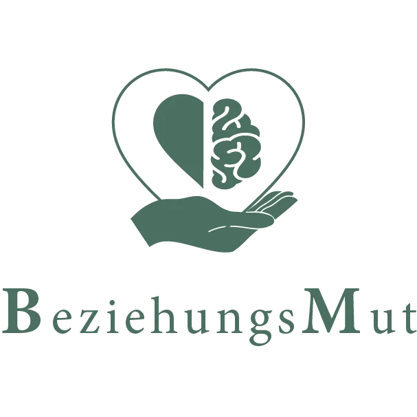 Logo von BeziehungsMut Psychologie: Herz mit Gehirn auf einer offenen Hand
