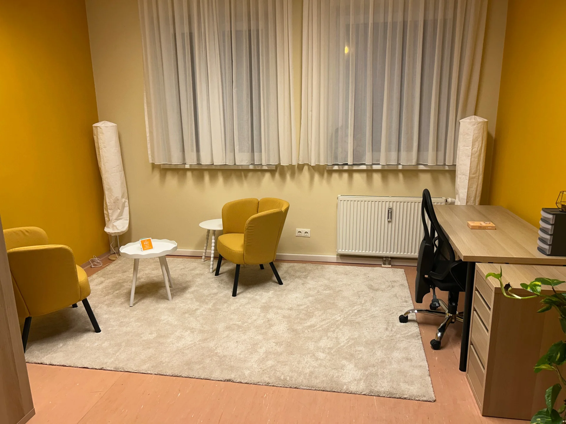 Praxisraum in Graz mit Schreibtisch und Sitzbereich im Überblick